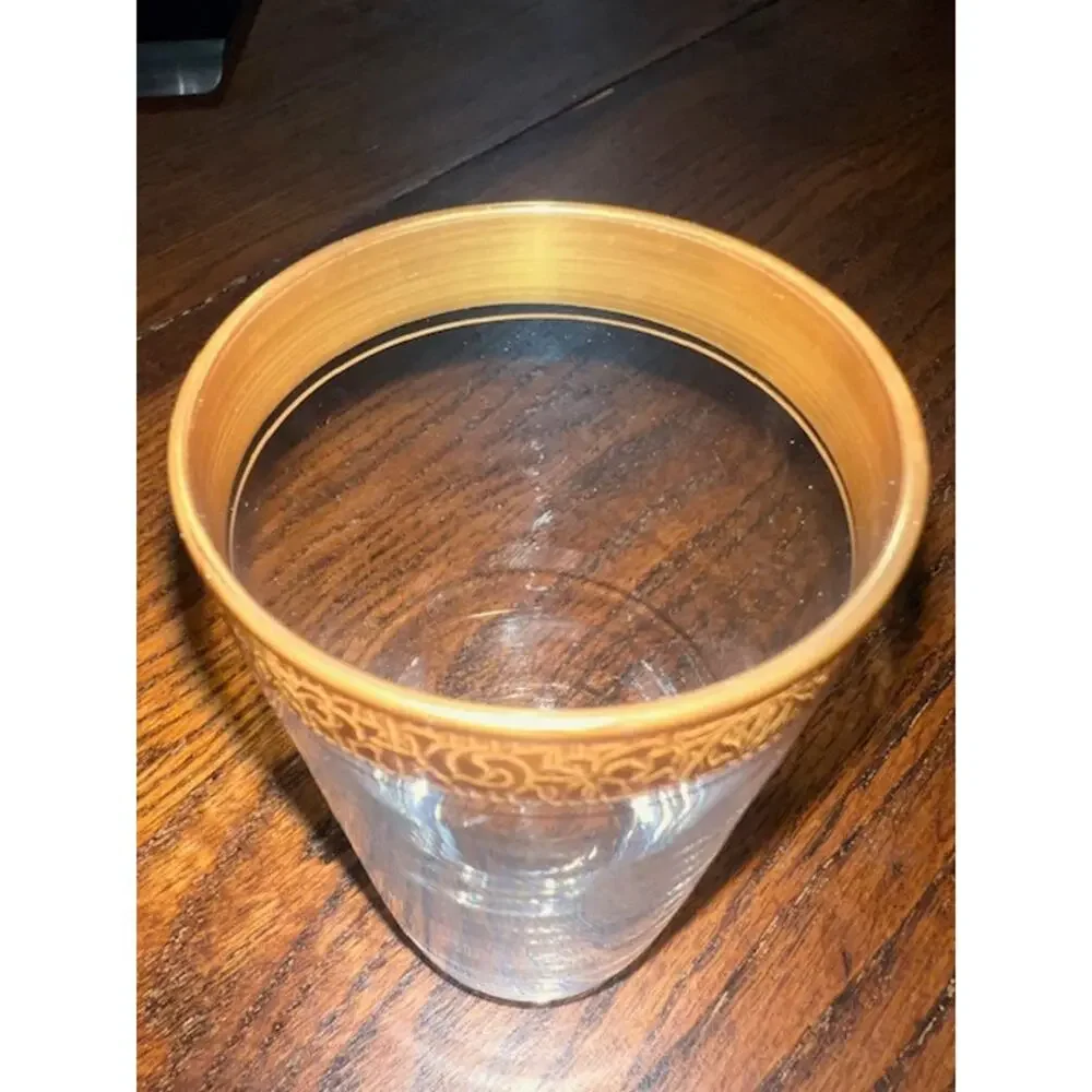 GLASTONBURY LOTUS ELEGANT GLASS RAMBLER ROSE 5.5”x2.75” HIGHBALL GOLD (set of 4)